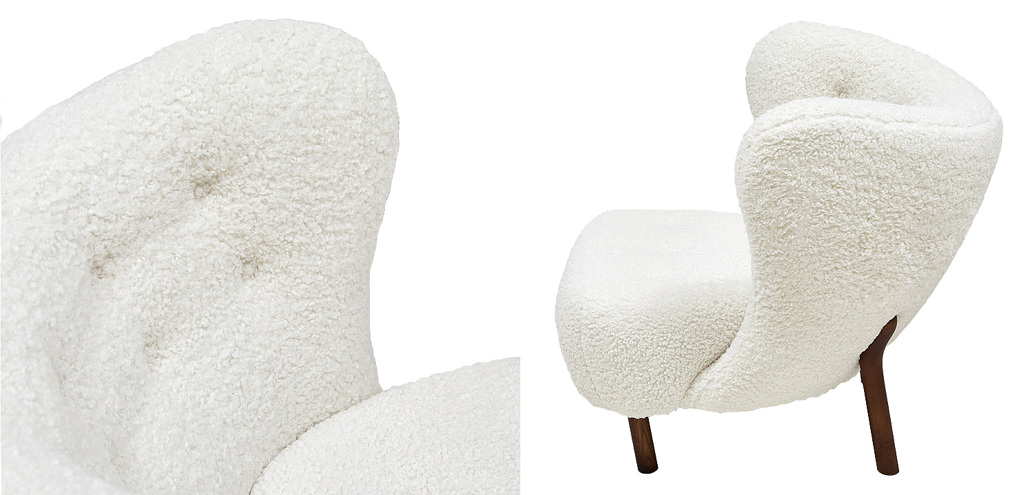 Дизайнерское кресло Boucle Neve White Armchair с обивкой букле и ножками из массива ясеня Дизайнерское кресло Boucle Neve White Armchair с обивкой букле и ножками из массива ясеня - Loft-Concept в Челябинске