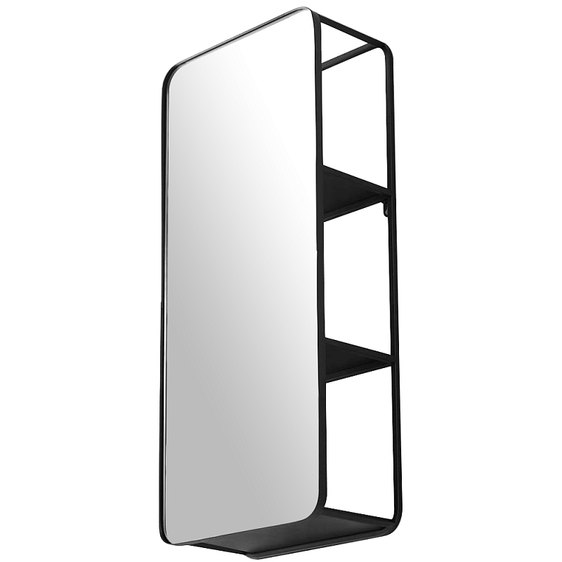Прямоугольное настенное зеркало с полками Malcolm Industrial Mood Mirror Черный Прямоугольное настенное зеркало с полками Malcolm Industrial Mood Mirror Черный в Челябинске | Loft Concept