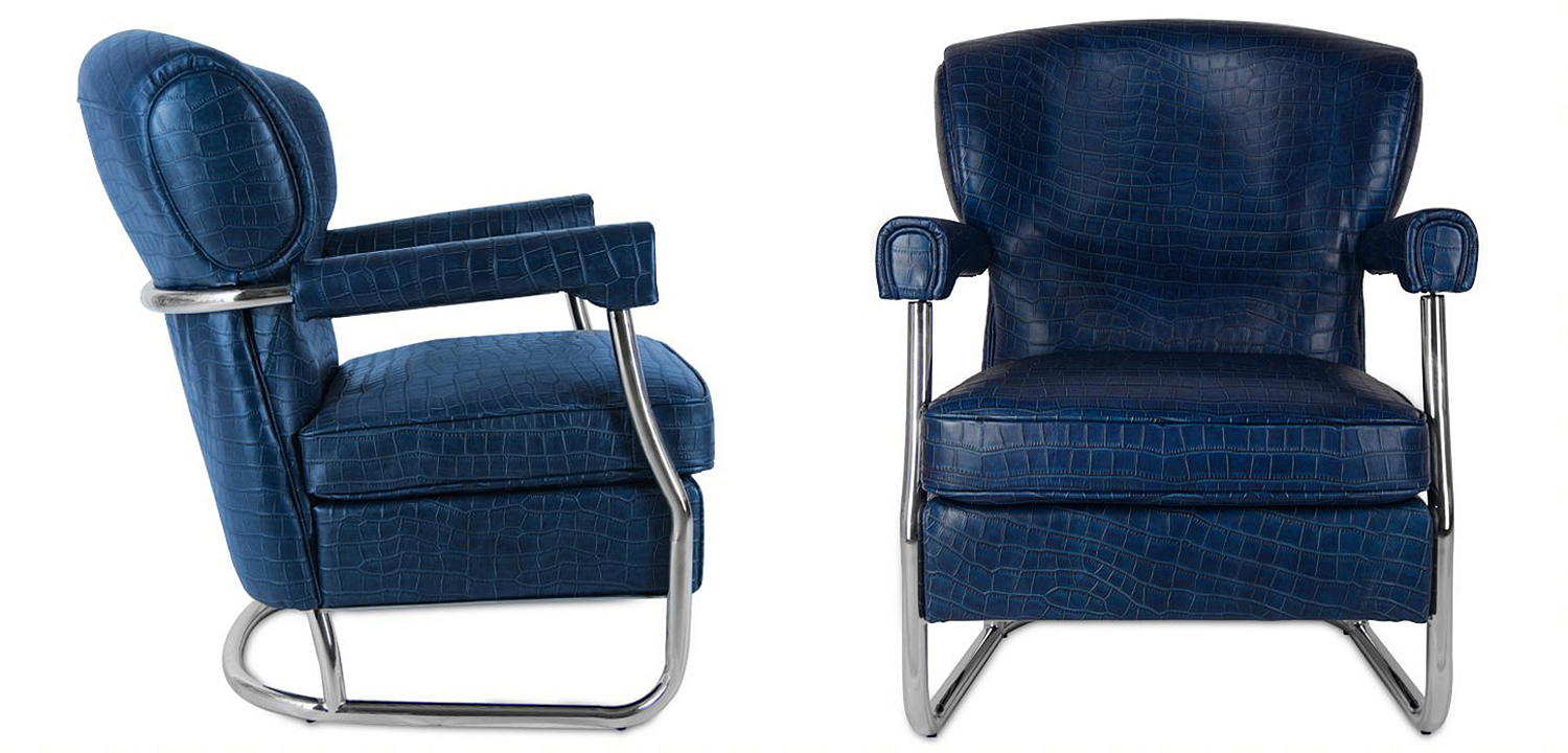Кресло Eggert Armchair blue leather Кресло Eggert Armchair blue leather - Loft-Concept в Челябинске