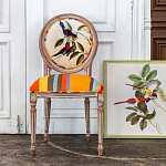 Стул бежевый в разноцветную полоску из натурального бука с изображением птиц и цветов Blooming Red Blue Birds Colorful Stripes Chair варинант исполнения - 6 | Loft Concept в Челябинске