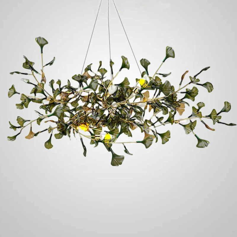 Люстра на ветвистом каркасе с листьями Horizontal Green Floral Chandelier Зеленый Латунь Люстра на ветвистом каркасе с листьями Horizontal Green Floral Chandelier Зеленый Латунь в Челябинске | Loft Concept