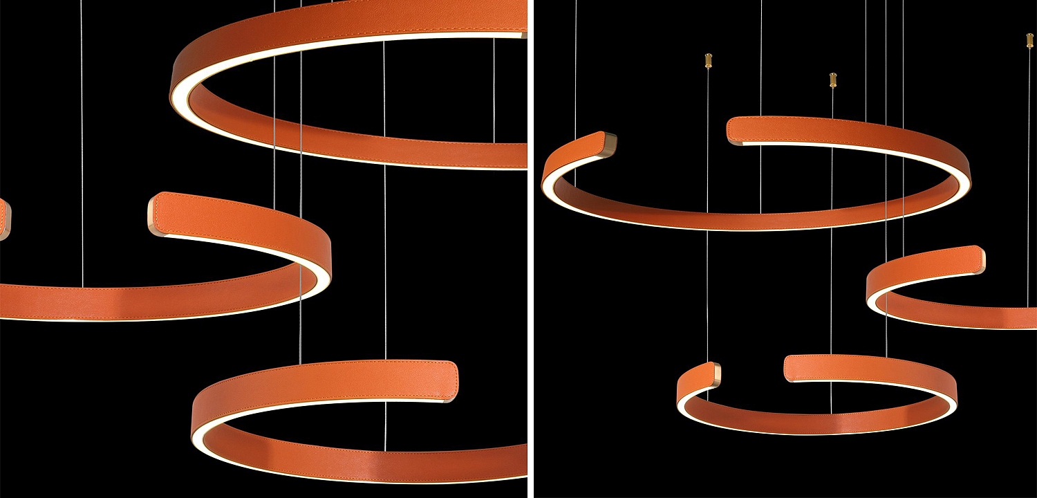 Люстра Half Ring 3 orange leather Люстра Half Ring 3 orange leather - Loft-Concept в Челябинске