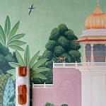 Обои ручная роспись Mahal Garden Original colourway on blue painted Xuan paper варинант исполнения - 3 | Loft Concept в Челябинске