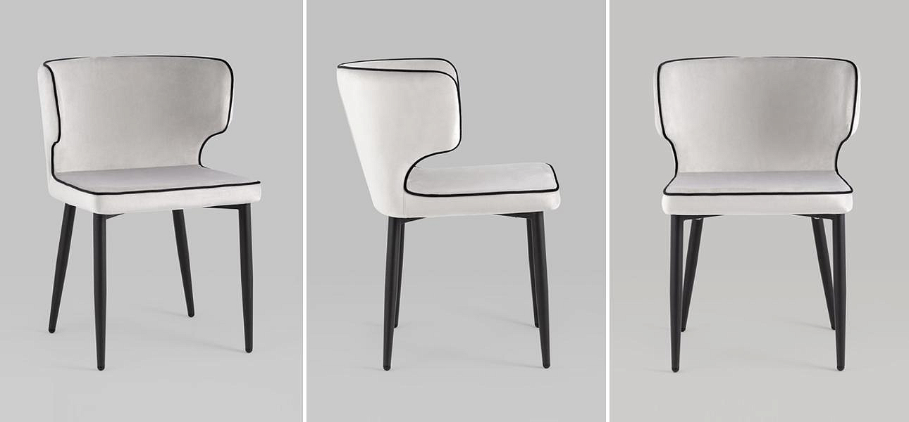 Стул Mateo Chair Молочный Велюр с Черным кантом Стул Mateo Chair Молочный Велюр с Черным кантом - Loft-Concept в Челябинске