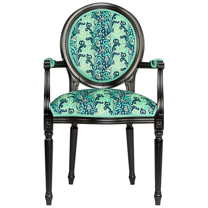 Стул из натурального бука с подлокотниками Ikat Pattern бирюзовый Черный Бирюзовый Стул из натурального бука с подлокотниками Ikat Pattern бирюзовый Черный Бирюзовый в Челябинске | Loft Concept