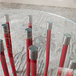 Дизайнерский журнальный стол с круглой прозрачной столешницей и основанием в виде красных металлических тросов Wires варинант исполнения - 5 | Loft Concept в Челябинске