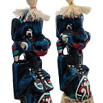 Комплект из 2-х деревянных статуэток Asmat Straw Headdress Statuettes Blue Red варинант исполнения - 3 | Loft Concept в Челябинске