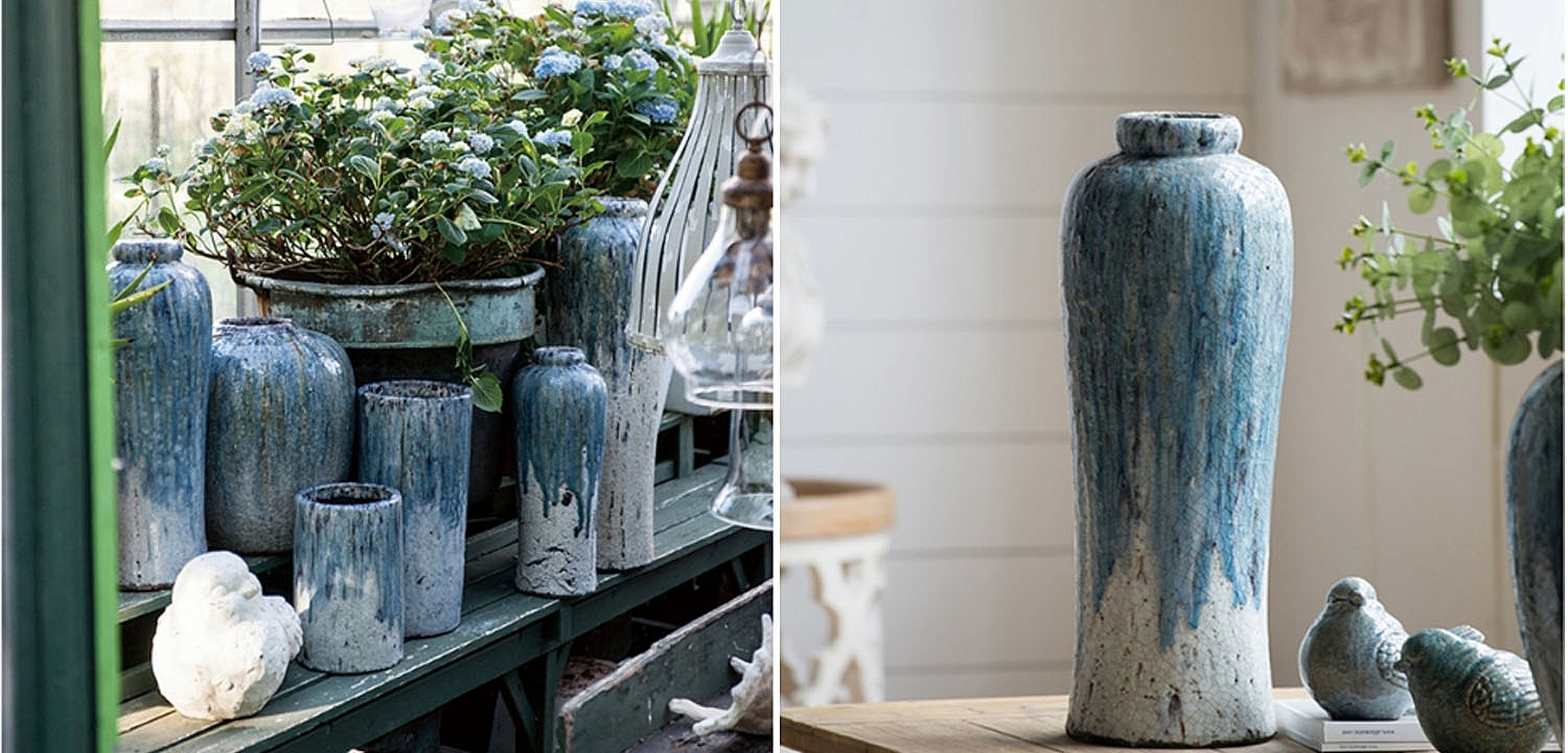 Ваза Terracotta Vase blue-white high Ваза Terracotta Vase blue-white high - Loft-Concept в Челябинске
