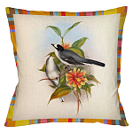 Декоративная подушка бежевая в разноцветную полоску с изображением птиц и цветов Blooming Birds Colorful Cushion варинант исполнения - 9 | Loft Concept в Челябинске