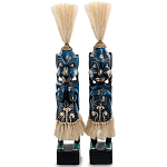 Комплект из 2-х деревянных статуэток Asmat Straw Headdress Statuettes Dark Blue варинант исполнения - 4 | Loft Concept в Челябинске
