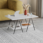 Стол журнальный с белой прямоугольной столешницей и полкой ESSEL WHITE варинант исполнения - 2 | Loft Concept в Челябинске