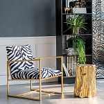 Кресло с металлическим золотистым каркасом и мягкой обивкой с чёрно-белым принтом зебры Wild animals варинант исполнения - 5 | Loft Concept в Челябинске
