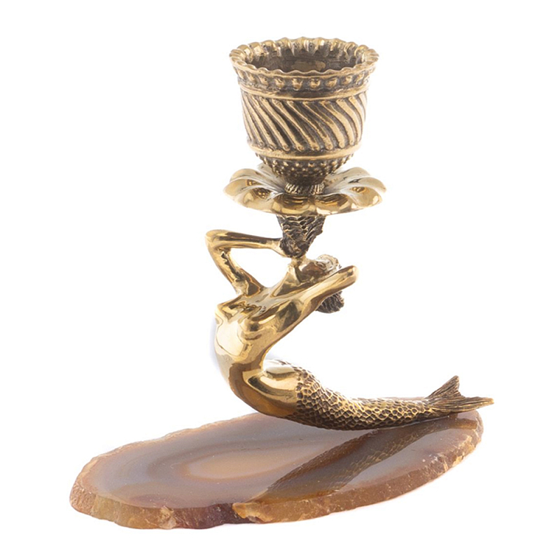 Подсвечник бронзовый из натурального камня агат Stone Candlestick Коричневый Золотой Подсвечник бронзовый из натурального камня агат Stone Candlestick Коричневый Золотой в Челябинске | Loft Concept