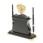 Часы настольные с Гербом России и 2-мя шариковыми ручками в комплекте Stone Clock варинант исполнения - 3 | Loft Concept в Челябинске