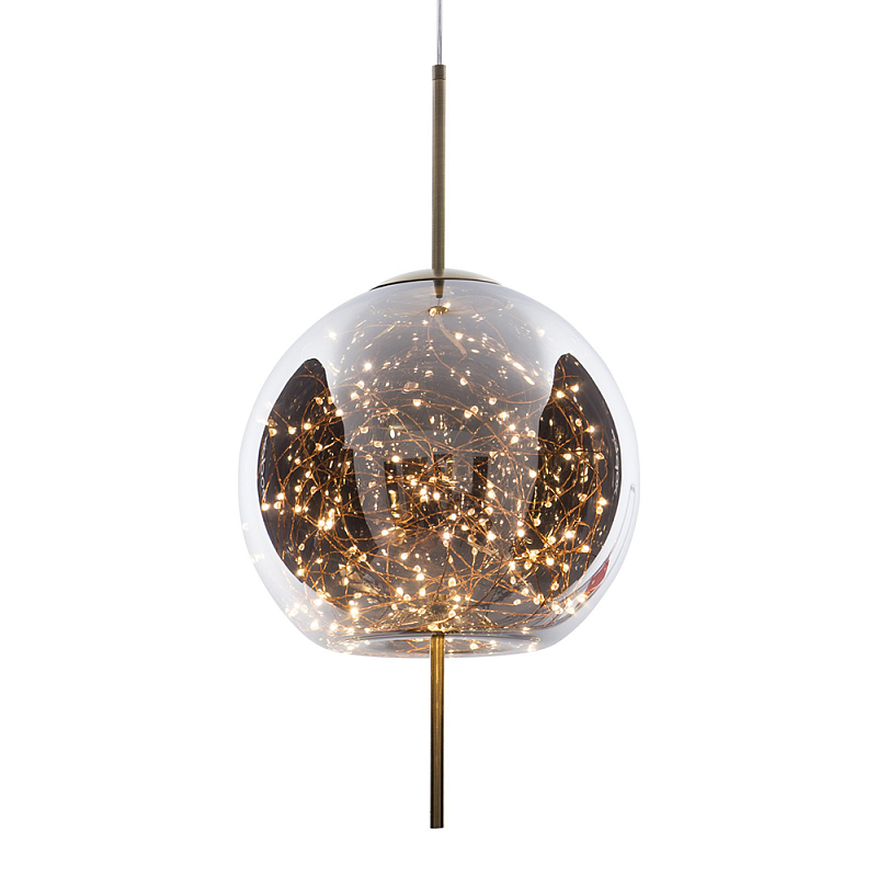 Подвесной светильник с гирляндой внутри круглого стеклянного плафона Garland Glass Hanging Lamp Латунь Дымчатый (Smoke) Подвесной светильник с гирляндой внутри круглого стеклянного плафона Garland Glass Hanging Lamp Латунь Дымчатый (Smoke) в Челябинске | Loft Concept
