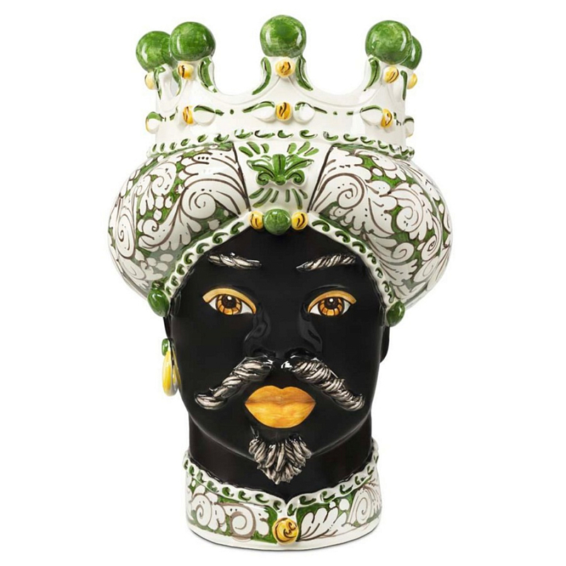 Ваза Vase Moro Man Ornate Dark Green Черный Зеленый Белый Ваза Vase Moro Man Ornate Dark Green Черный Зеленый Белый в Челябинске | Loft Concept