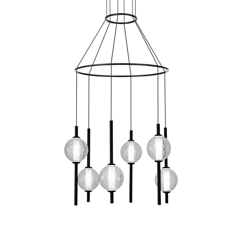 Люстра светодиодная с 6-ю сферическими стеклянными плафонами Splatter Прозрачный Черный в Челябинске | Loft Concept 