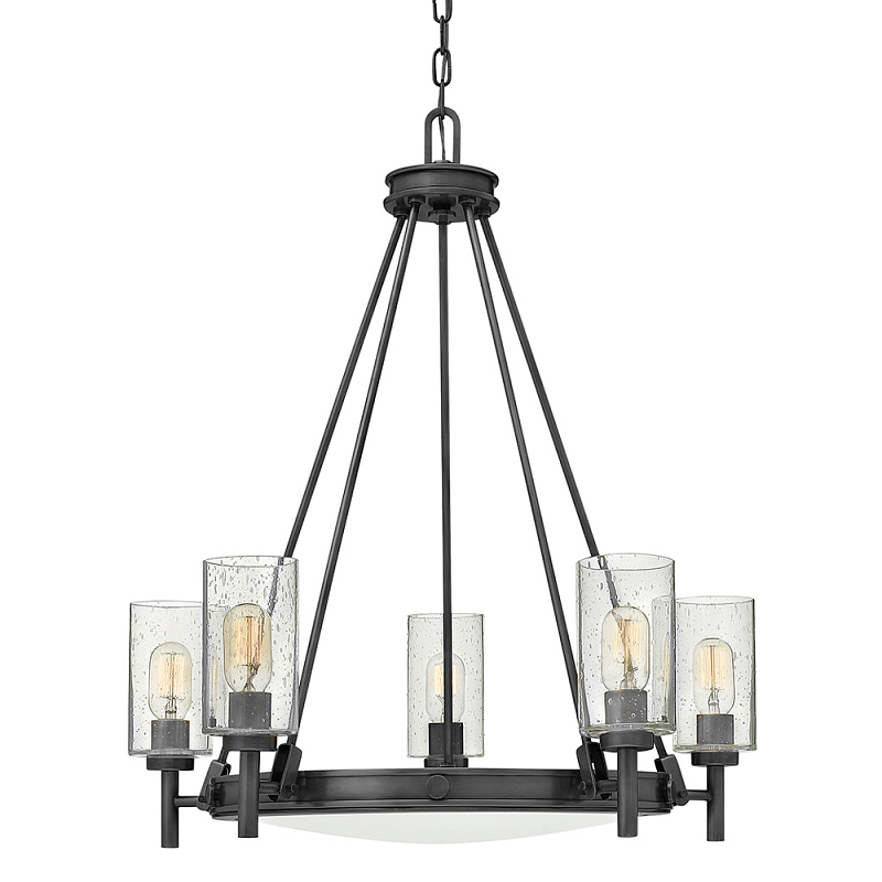  Люстра с 5-ю цилиндрическими плафонами из стекла с пузырьками Hinkley Черный Прозрачное Стекло в Челябинске | Loft Concept 