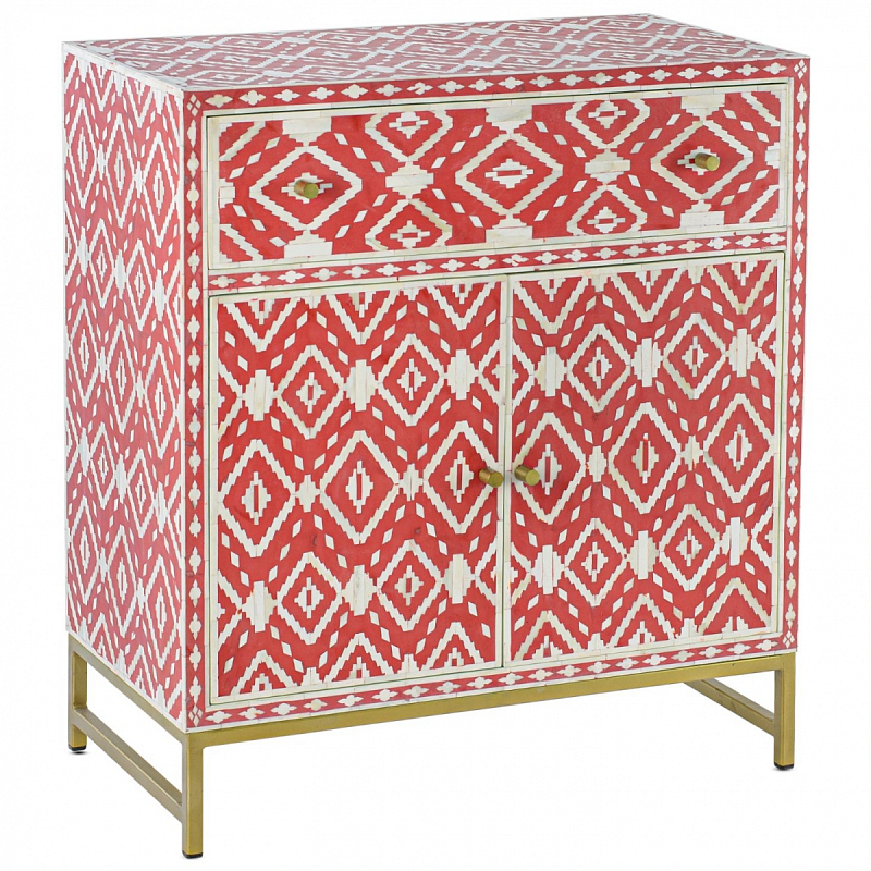 Комод инкрустация костью Red Indian Bone Inlay drawer Красный Красный Комод инкрустация костью Red Indian Bone Inlay drawer Красный Красный в Челябинске | Loft Concept