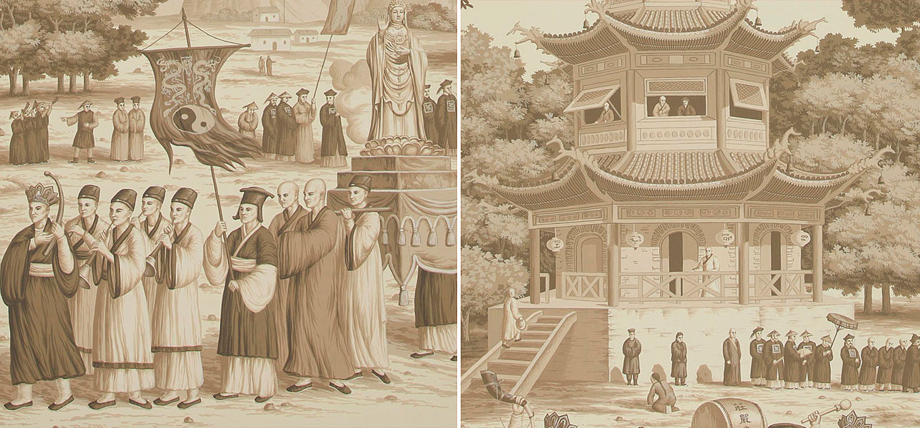 Обои ручная роспись Procession Chinoise Sepia on scenic paper Обои ручная роспись Procession Chinoise Sepia on scenic paper - Loft-Concept в Челябинске