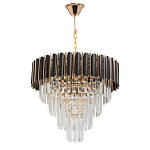 Люстра из черного металла с многоярусными подвесками из прозрачного хрусталя на золотой цепи Empire Black Chandelier Crystal варинант исполнения - 2 | Loft Concept в Челябинске