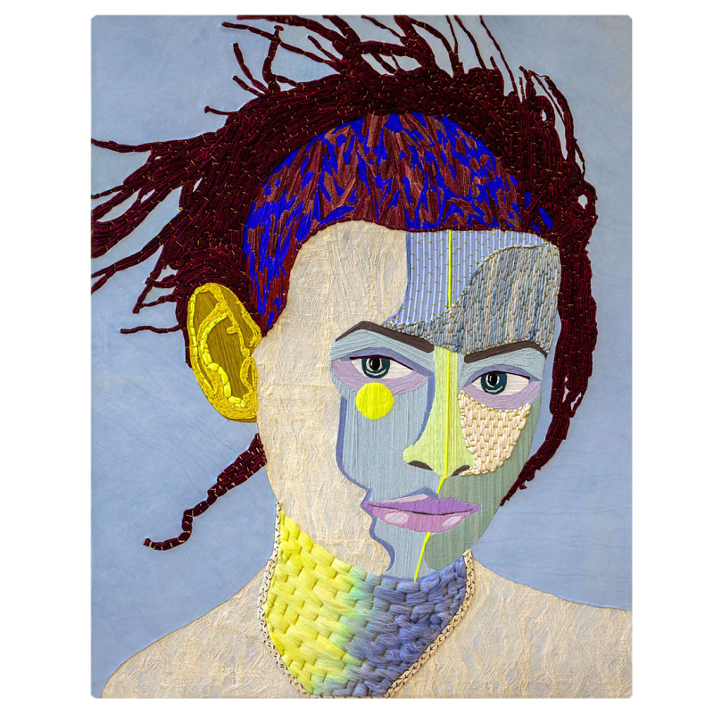 Картина с вышивкой Портрет wall panel People with the yellow ear 2 Синий Желтый в Челябинске | Loft Concept 