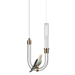 Подвесной светильник с декоративной фигуркой птицы на прозрачной изогнутой трубке Ganthea варинант исполнения - 1 | Loft Concept в Челябинске