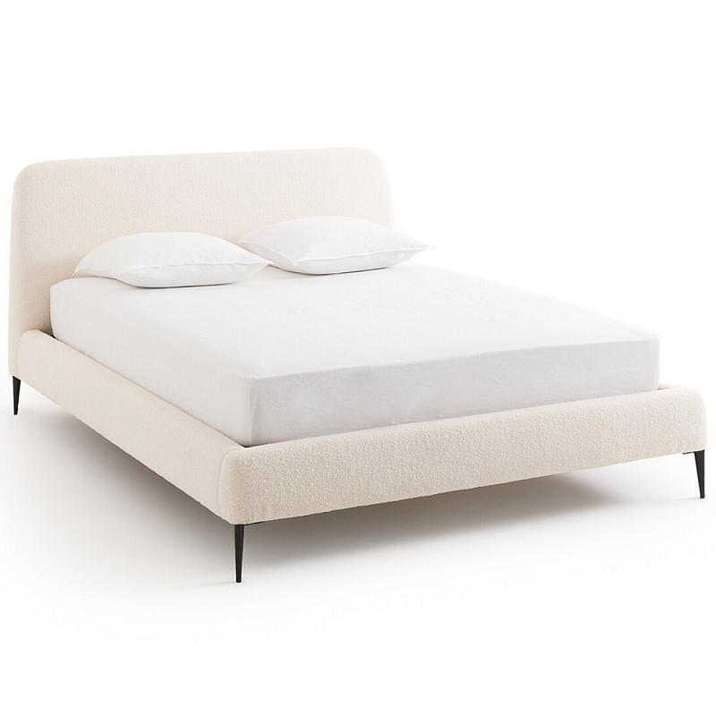 Кровать с обивкой букле Wanda Boucle Bed Кремовый Черный Кровать с обивкой букле Wanda Boucle Bed Кремовый Черный в Челябинске | Loft Concept