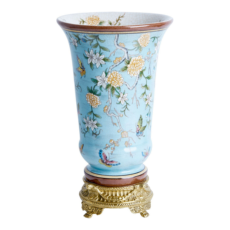 Ваза из голубого фарфора с бронзовыми элементами Blue Garden Бронза Мульти Голубой в Челябинске | Loft Concept 