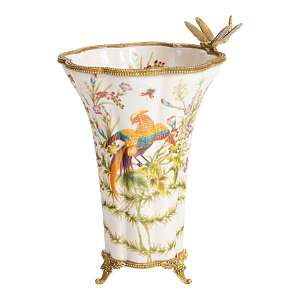 Ваза из фарфора с бронзовой стрекозой  Paradise Dragonfly