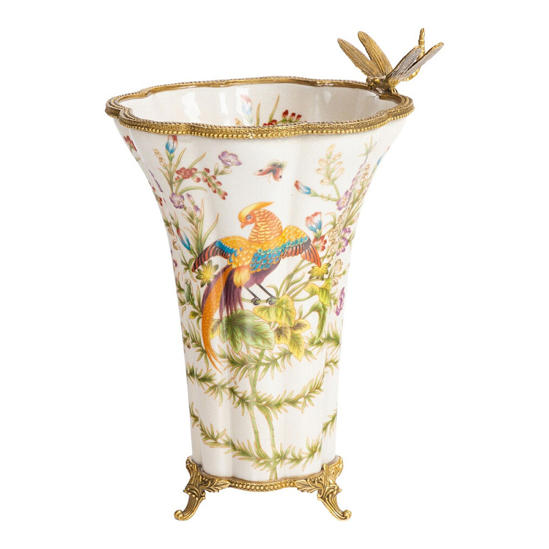 Ваза из фарфора с бронзовой стрекозой  Paradise Dragonfly Бронза Мульти в Челябинске | Loft Concept 