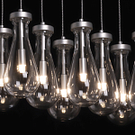 Люстра с 9-ю прозрачными плафонами из стекла в форме капли на прямоугольном потолочном основании цвета хром Lucid Rain  варинант исполнения - 5 | Loft Concept в Челябинске