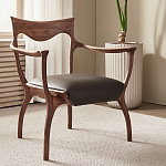 Стул деревянный с мягким сиденьем из коричневой натуральной кожи Moon Walnut Furniture варинант исполнения - 1 | Loft Concept в Челябинске