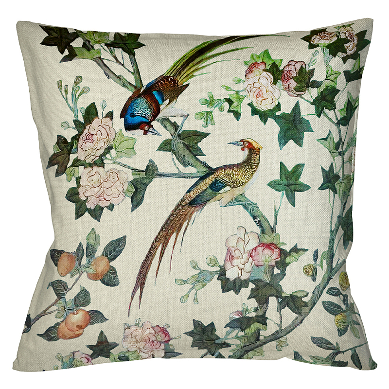 Подушка декоративная с изображением птицы в саду Beige Chinoiserie Birds in the Rose Garden Cushion Бежевый Мульти Подушка декоративная с изображением птицы в саду Beige Chinoiserie Birds in the Rose Garden Cushion Бежевый Мульти в Челябинске | Loft Concept