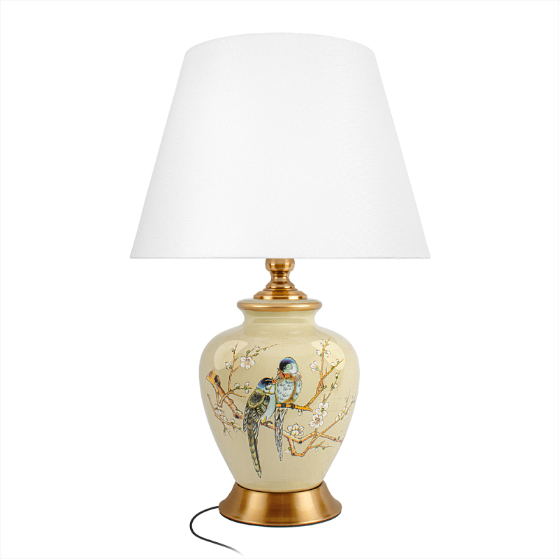 Настольная лампа бежевая с изображением птиц Slip Away Белый Бежевый Мульти в Челябинске | Loft Concept 