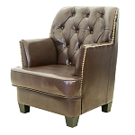 Кресло кожаное c мягкими подлокотниками на 4-х деревянных ножках из массива березы Joseph Armchair brown варинант исполнения - 2 | Loft Concept в Челябинске