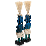 Комплект из 2-х деревянных статуэток Asmat Straw Headdress Statuettes Blue Tattoo варинант исполнения - 2 | Loft Concept в Челябинске
