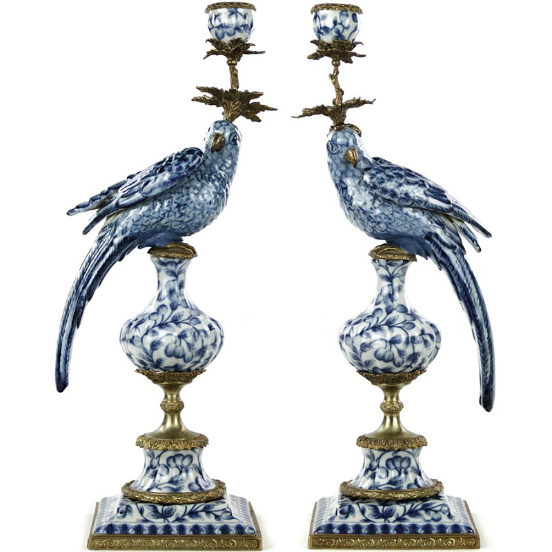 Подсвечник Blue and White Parrot Белый Синий Бронза Подсвечник Blue and White Parrot Белый Синий Бронза в Челябинске | Loft Concept