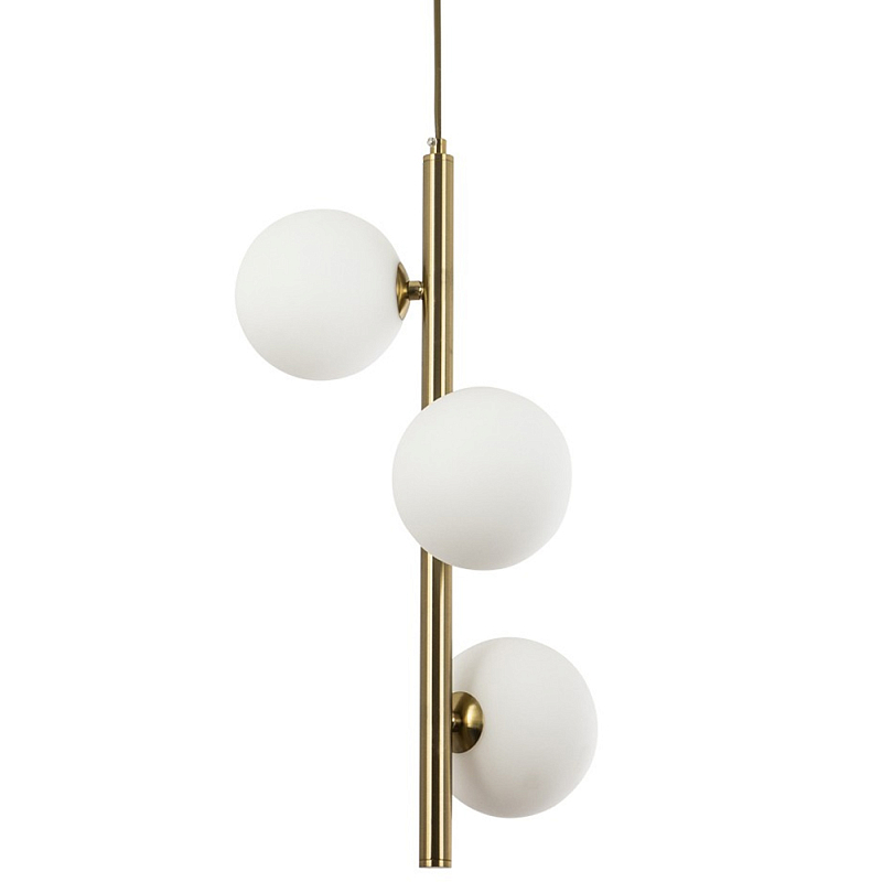 Подвесной светильник с 3-мя сферическими плафонами из матового стекла Pearls Suspension Brass Tube Hanging Lamp Белое матовое стекло Латунь Подвесной светильник с 3-мя сферическими плафонами из матового стекла Pearls Suspension Brass Tube Hanging Lamp Белое матовое стекло Латунь в Челябинске | Loft Concept