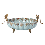 Чаша из голубого фарфора на бронзовых ножках с рисунком цветов и фигурками стрекоз Blue Garden варинант исполнения - 1 | Loft Concept в Челябинске