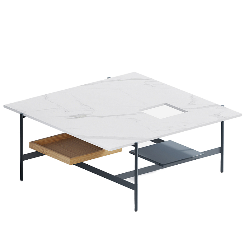 Karat журнальный столик с съемным подносом Графит Белый Мрамор Bianco в Челябинске | Loft Concept 