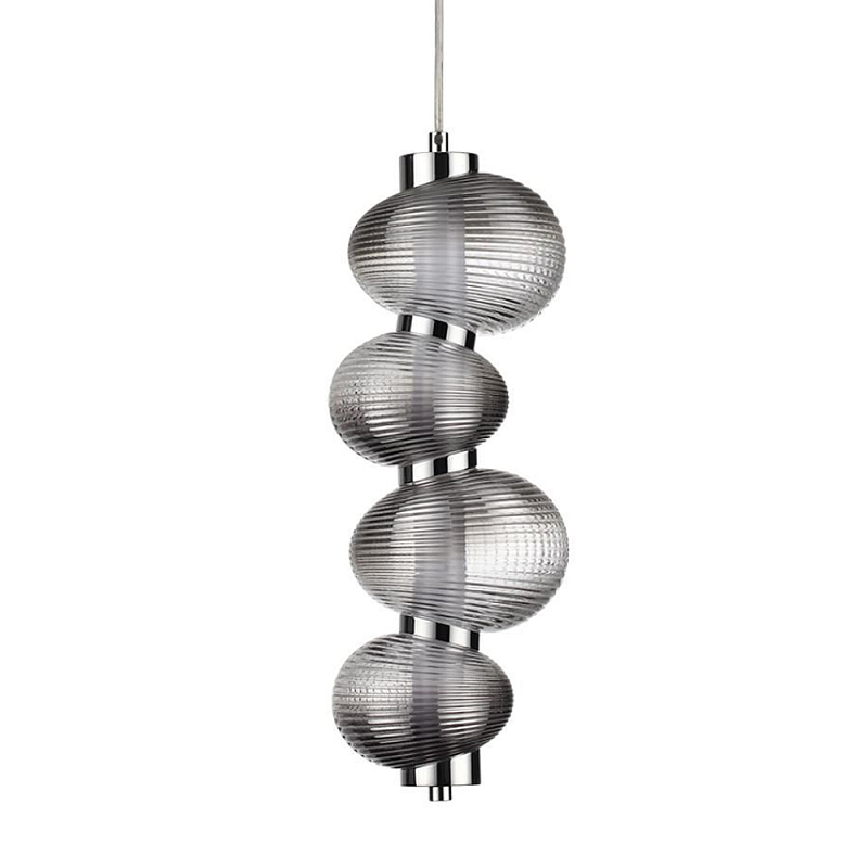 Подвесной светильник с 4-мя рифлеными стеклянными шарами Marcelh Light Бронза Прозрачный Хром Серый в Челябинске | Loft Concept 