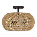 Потолочный светильник с плафоном из плетеного джута и черным каркасом Quoizel варинант исполнения - 2 | Loft Concept в Челябинске