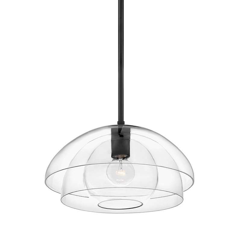 Подвесной светильник с прозрачным двойным стеклянным плафоном в форме купола и внутренней сферой Hinkley Латунь Прозрачное Стекло Черный в Челябинске | Loft Concept 