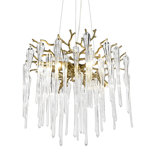 Люстра подвесная круглая в виде ветвей деревьев бронзового цвета с прозрачными подвесками-каплями Droplet Chandelier