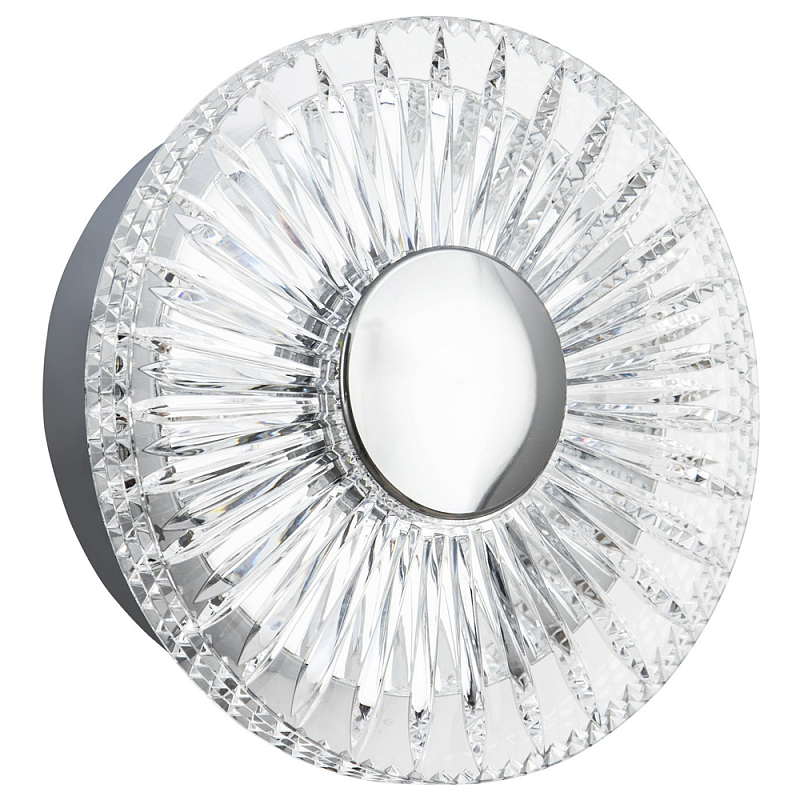 Бра с круглым рельефным плафоном Glass Peonies Chrome Wall Lamp Прозрачный Хром Бра с круглым рельефным плафоном Glass Peonies Chrome Wall Lamp Прозрачный Хром в Челябинске | Loft Concept