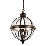 Подвесной светильник бронзового цвета с прозрачным стеклянным плафоном в форме шара в индустриальном стиле на цепи 4 лампы Feiss варинант исполнения - 1 | Loft Concept в Челябинске