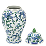 Ваза с крышкой и зелено-голубым рисунком на белом фоне 51 см Blue & White Ornament варинант исполнения - 2 | Loft Concept в Челябинске