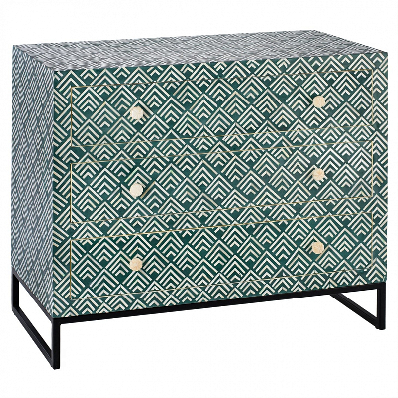 Комод инкрустация костью Green Indian Bone Inlay 3 drawer Зеленый Зеленый Комод инкрустация костью Green Indian Bone Inlay 3 drawer Зеленый Зеленый в Челябинске | Loft Concept