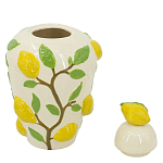 Ваза с крышкой кремового цвета и объемным рисунком лимонов и листьев Lemon Delight варинант исполнения - 2 | Loft Concept в Челябинске